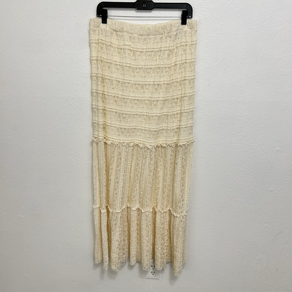 VTG Y2K Fairy Coquette Lace Maxi Skirt Size L Boho Chic Festival Romantic Whimsy
